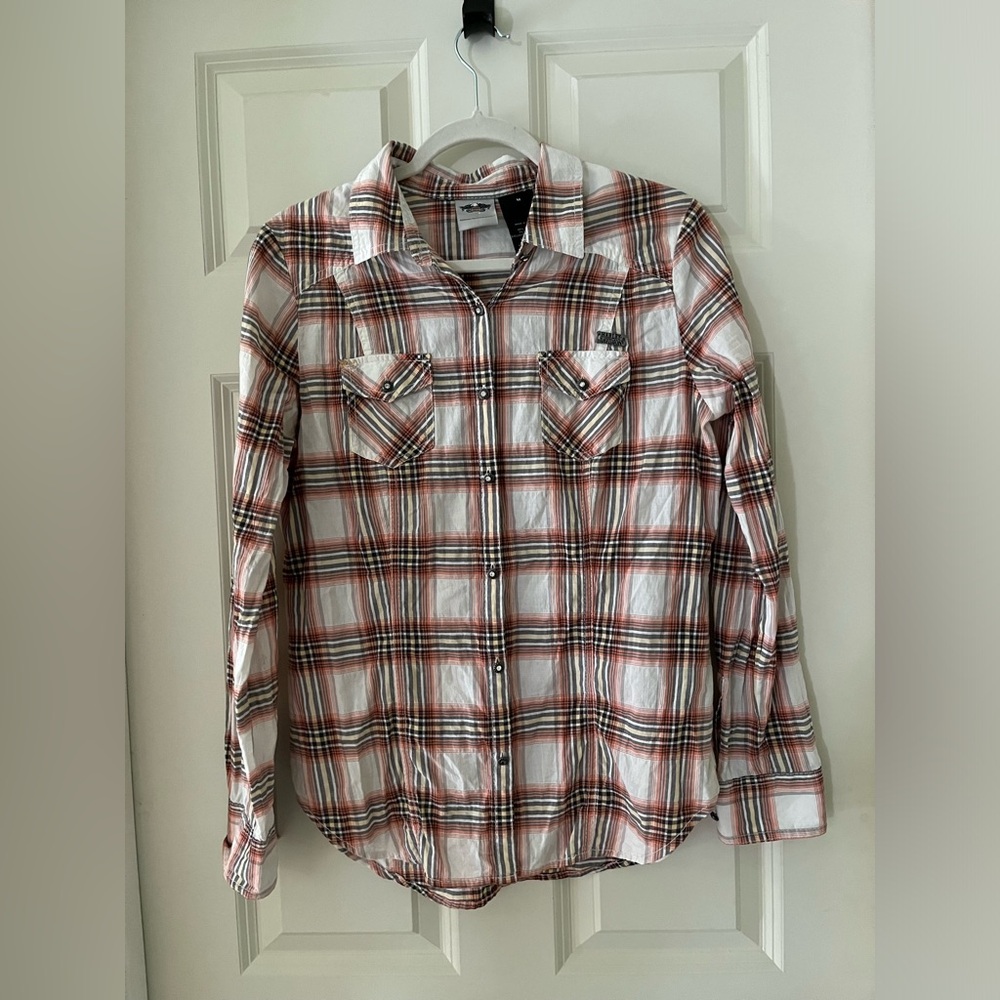 Women’s Harley Davidson plaid button down shirt with gem buttons size M